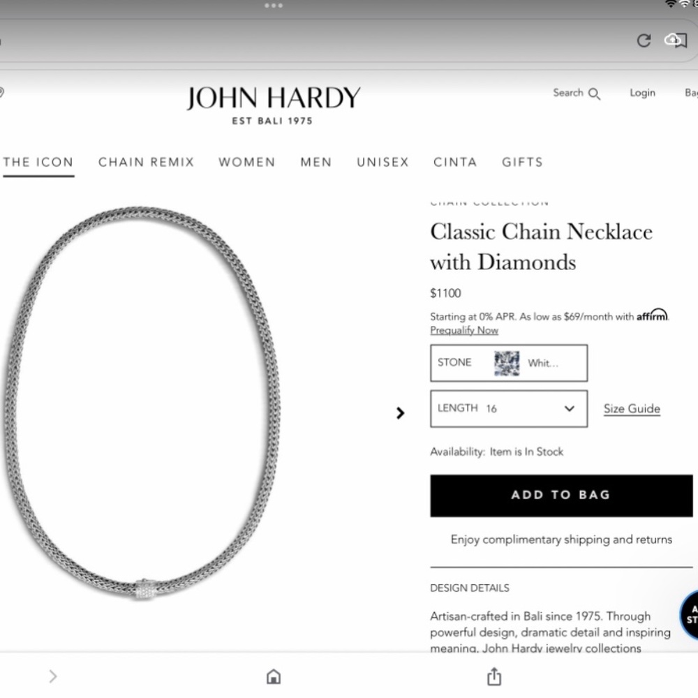 John Hardy Classic Chain Necklace